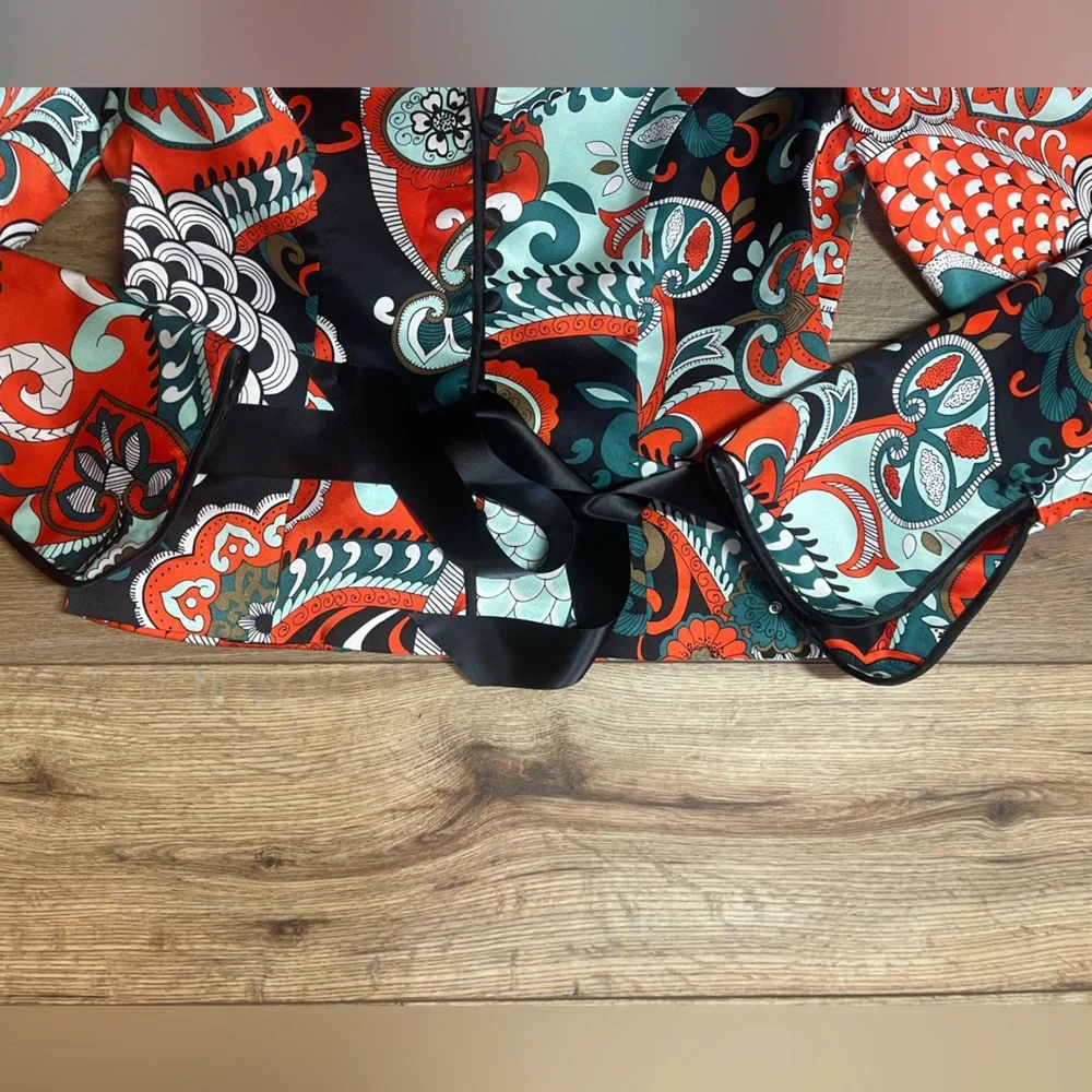 JS Collections 100% silk vintage paisley kimono Style button down jacket - Picture 6 of 14